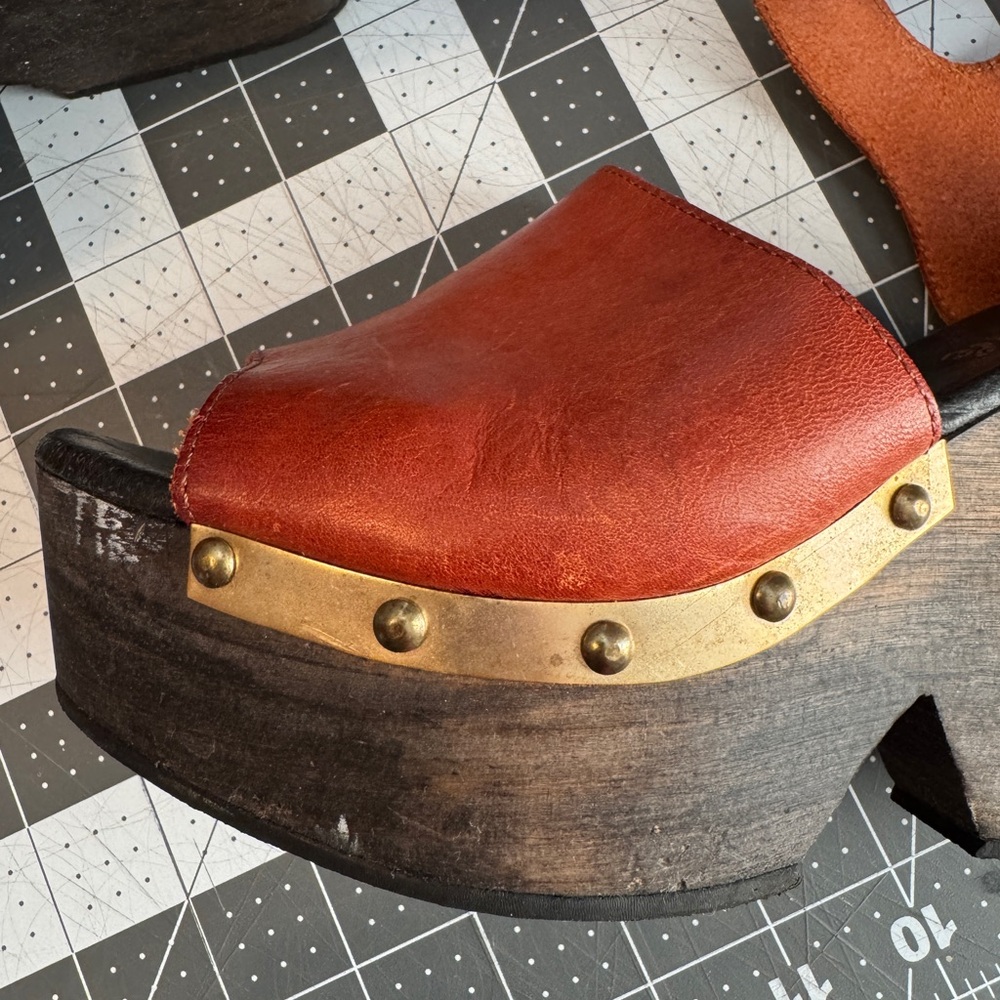 Free People Rust Leather Platform Clog Sandals - Picture 4 of 6